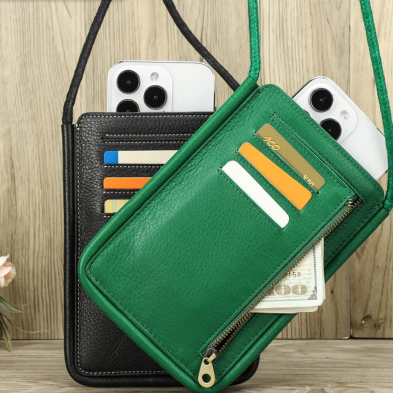 Fashion Casual Head Layer Cowhide Phone Crossbody Multi Functional Women's Small Shoulder Card Bag Top-handle Leather Suede Bags
