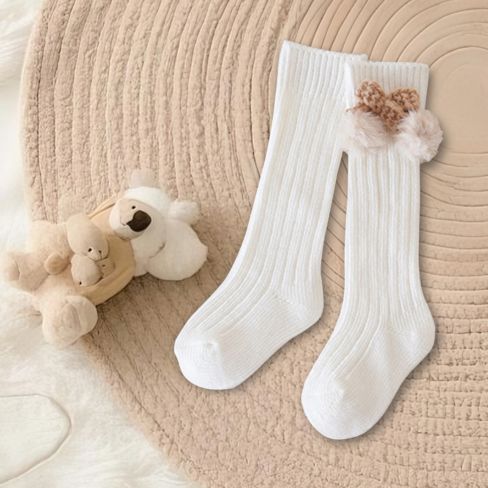 Adorable Toddler Girls Thigh High Socks Festive Ribbon Embellished Hosiery Trendy Cozy Stockings for Everyday Outfits