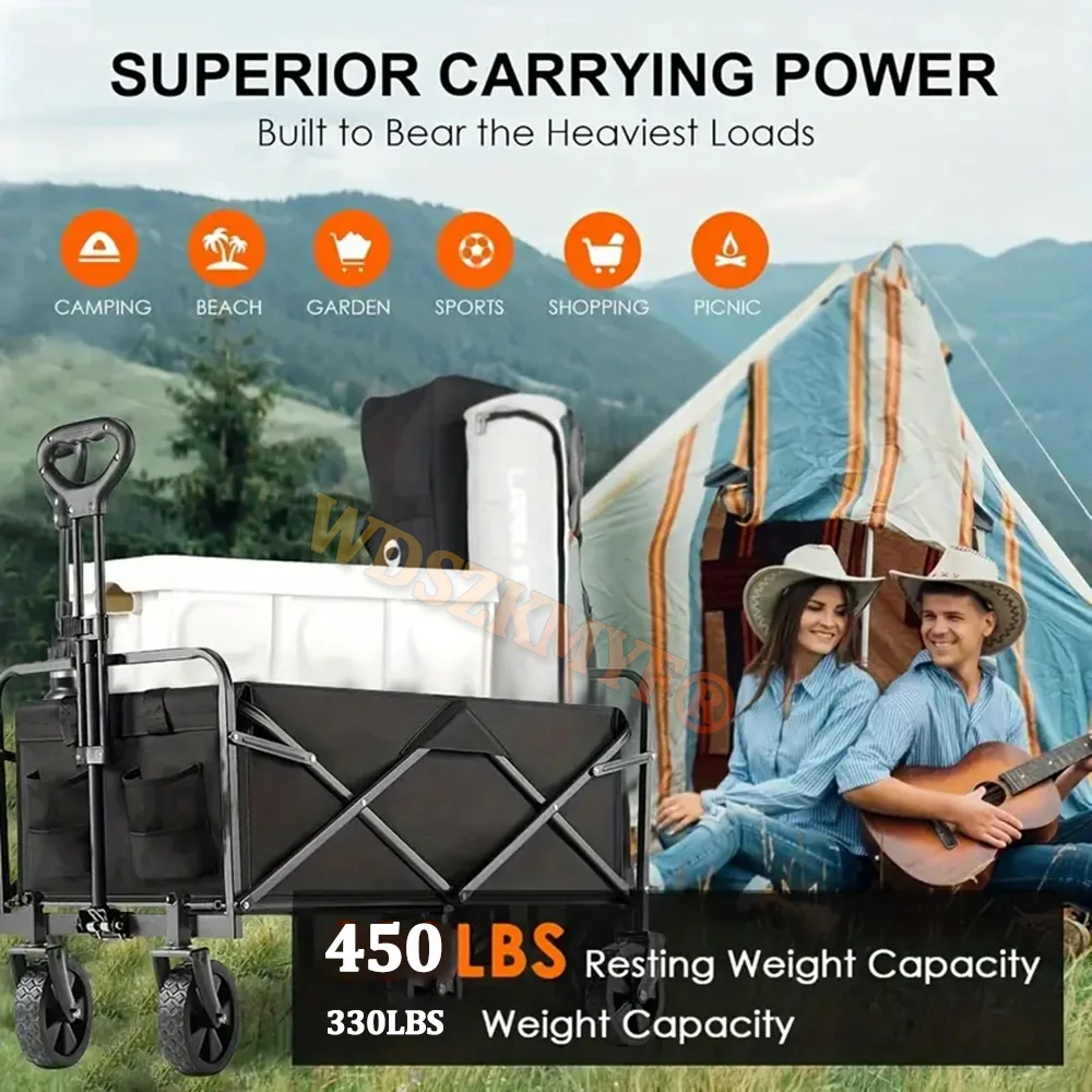 Large Capacity Collapsible Folding Utility Beach Cart Wagon Heavy Duty Fold Wagon Ourdoor Trolley Portable Garden Camping Cart 2