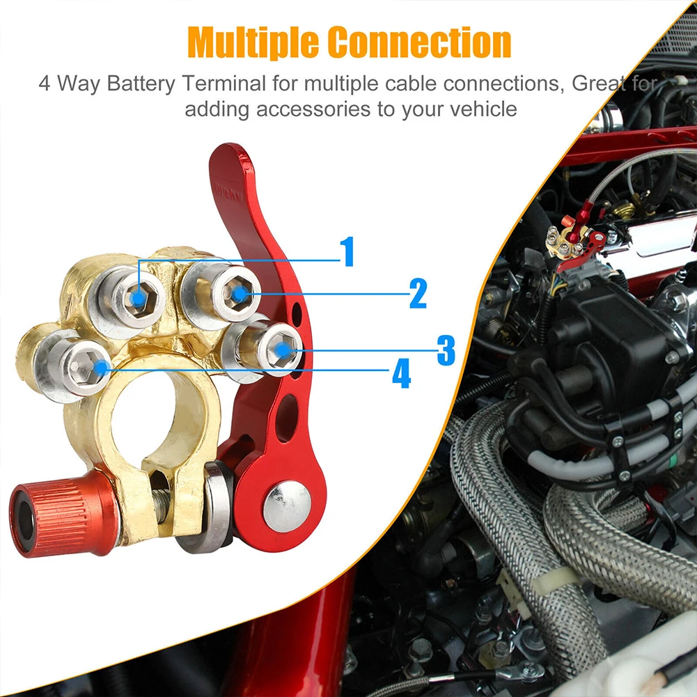 2Pcs 4 Way Car Battery Terminal Connector Quick Release Disconnect Positive Negative Set For Cars Trucks 8 Terminals (small)