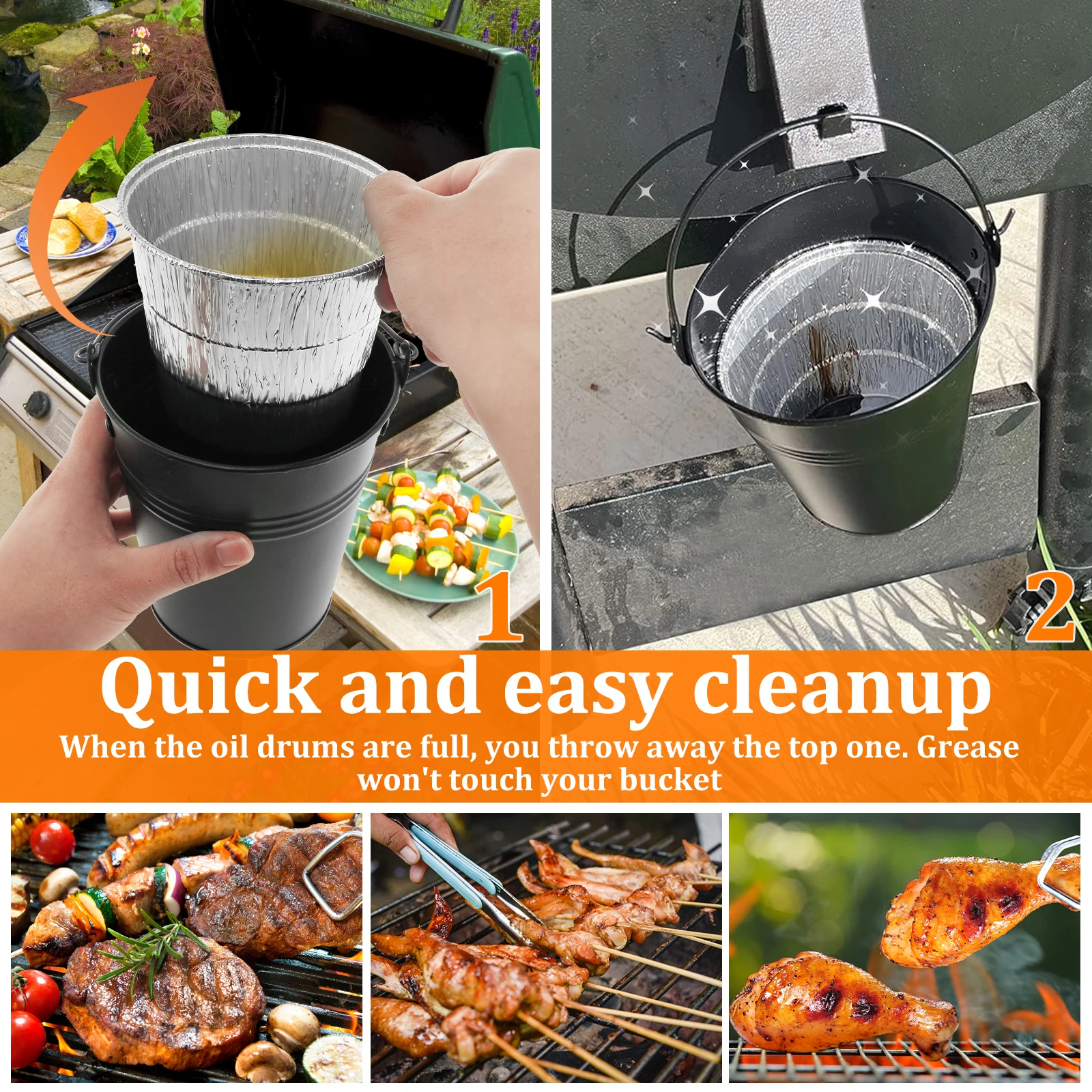 Grease Bucket Set Heat Resistant Bbq Tin Foil Grease Bucket Drip Tray Replacement Kit 15pcs Disposable Liners for BBQ Grills