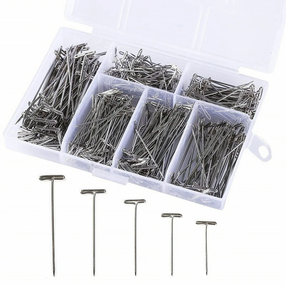 

200PCS 27/32/38/45/51/53MM Stainless Steel T-Pins For Wig On Foam Head T-Pins Needle Mannequin Head Type Sewing Hair Salon