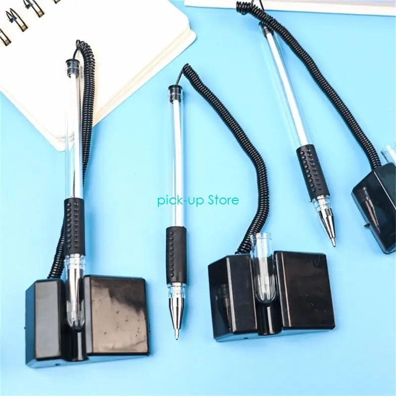 Q5WA 10Pcs 리셉션 카운터 펜 데스크탑 펜 검정 잉크 펜 책상, 접착 체인 및 보안 펜 홀더가있는 보안 펜