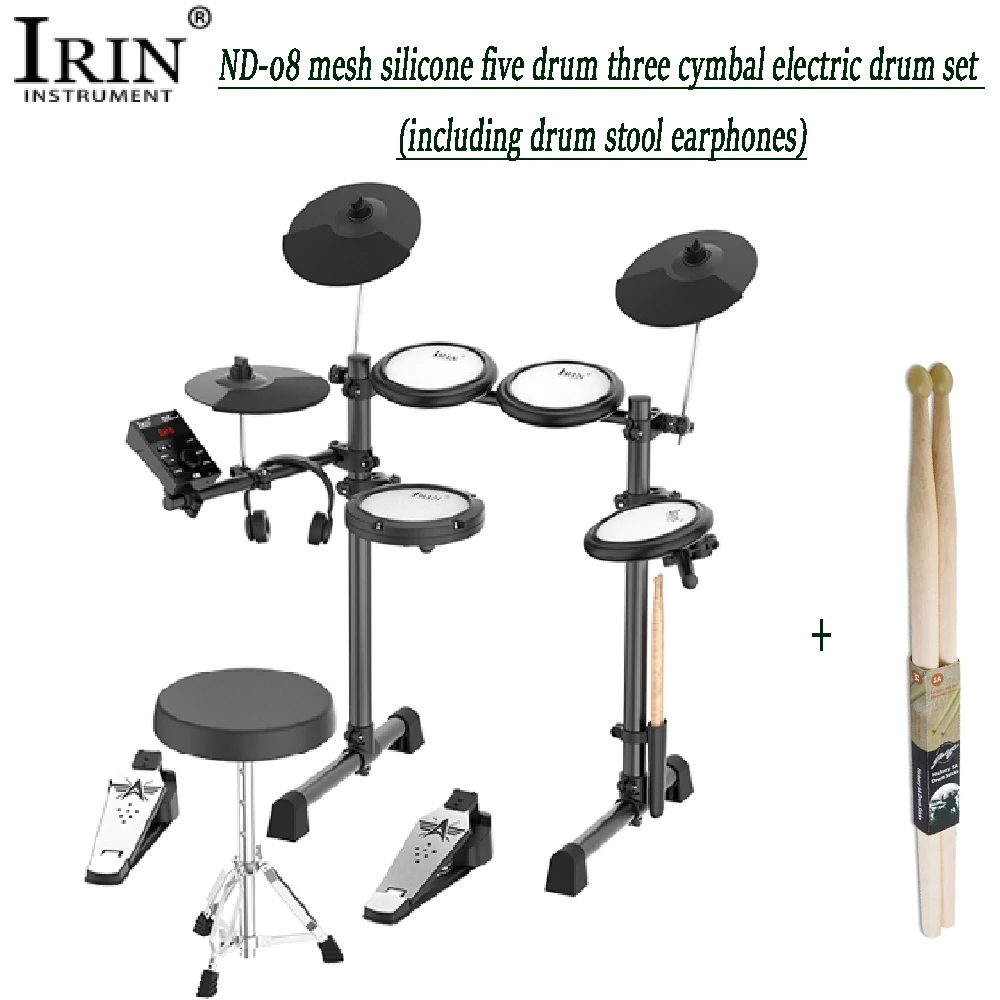 IRIN ND-08 Electric Drum Set Beginner Portable Electronic Drum Set Bluetooth MIDI Function with Headphones Sticks