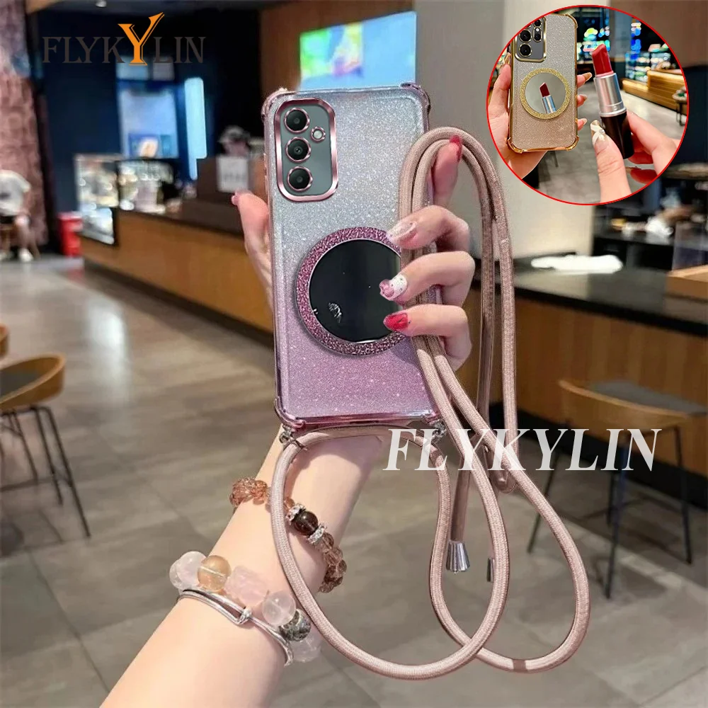 Mirror Magnetic Glitter Paper Protective Soft Shell with Long Strap Rope