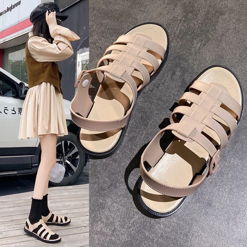 Fashion Roman Sandals Women Ins Style Casual Buckle Hollow Outdoor Girls Sandals