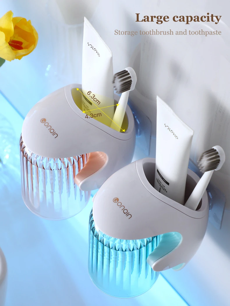 Lot de 4 porte-brosses à dents à coller au mur avec gobelets, porte