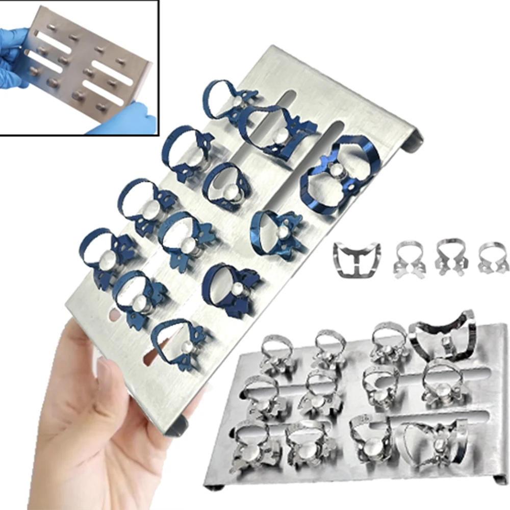 X 1999 Clamp Set Morsetti Per Diga In Gomma Per Endodonzia - 31 Pezzi In Acciaio Inox Con Vassoio Nero Fascette Ferma Tubi - Foto 1