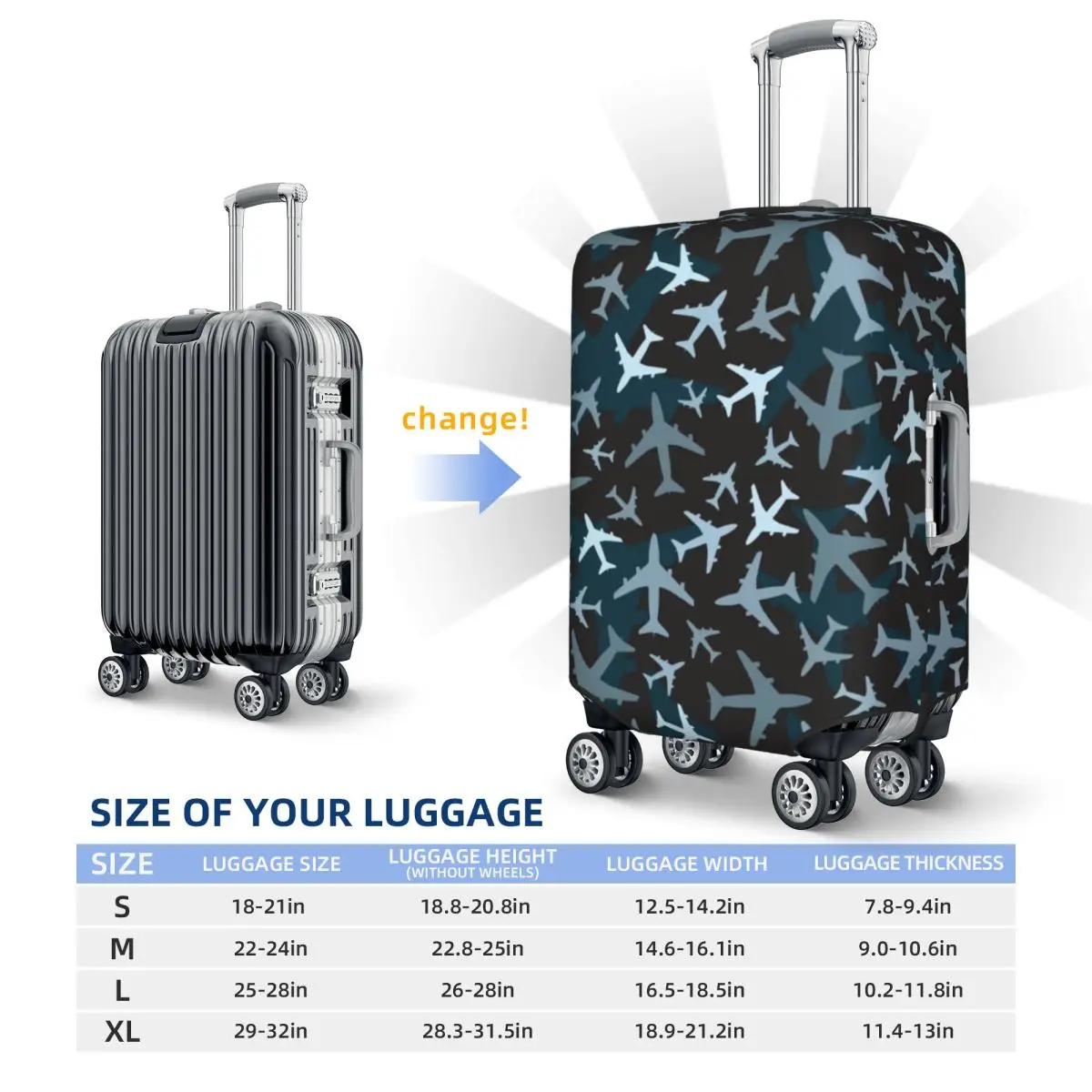 Airplane Camouflage Suitcase Cover Washable Aviation Plane Aviator Pilot Luggage Protective Covers for 18-32 inch