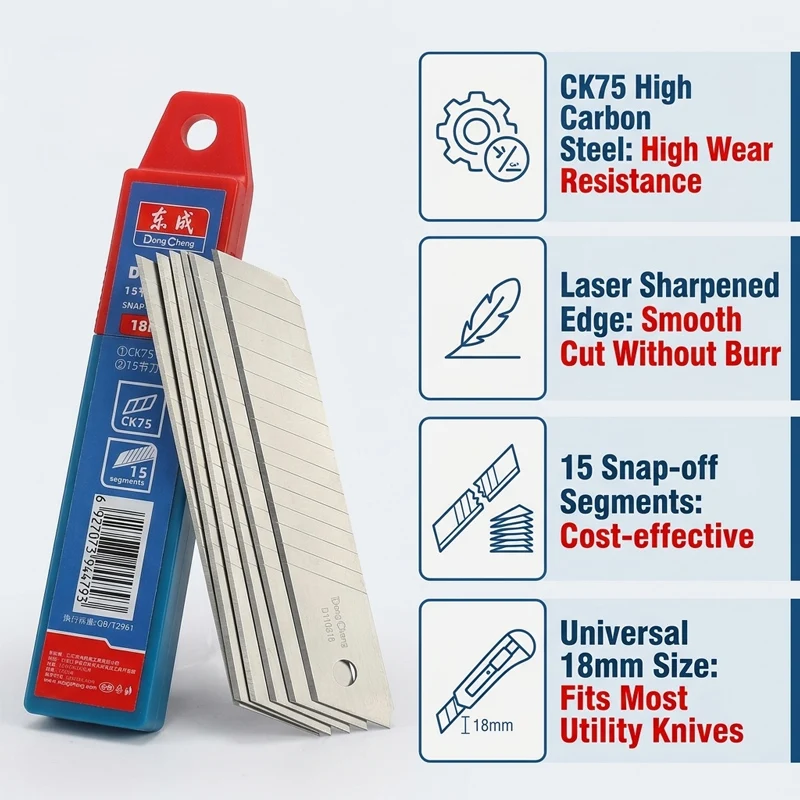 18mm 다용도 칼날 CK75 백색강 60개 °   실버 엣지 15세그먼트 날카롭고 내구성 있는 커터 리필 (벽지, 판지용)