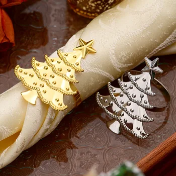 Gold Christmas Tree Napkin Ring Set 6