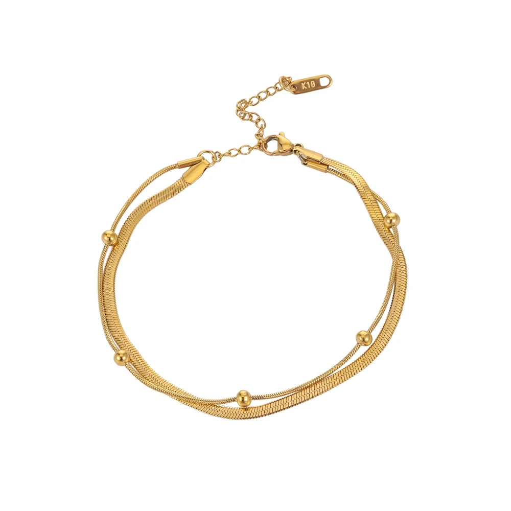 여자를위한 316L 스테인레스 스틸 골드 컬러 더블 레이어 Anklets 여자 새로운 트렌드 다리 체인 방수 보석 선물 파티