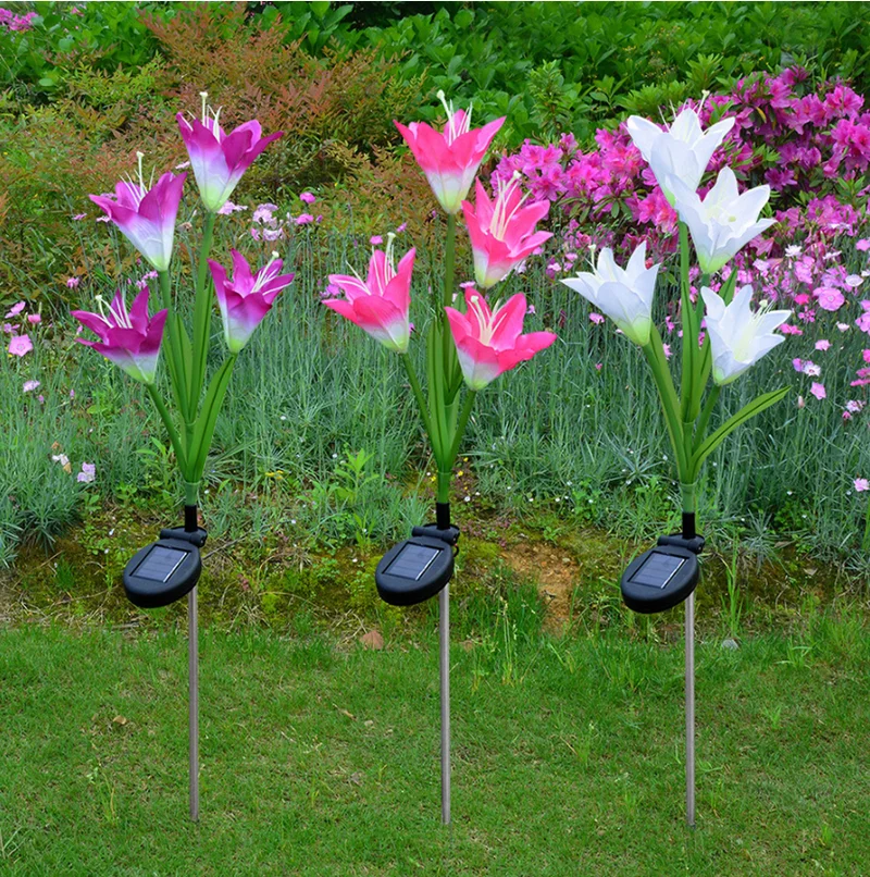 Solar Lily Flower LED Light Waterproof Yard Lawn Landscape Outdoor Garden Lamp 