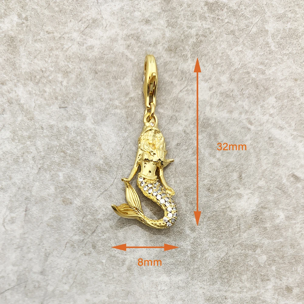 Pendant Necklace Gold Mermaid Charm 14K Gold Mermaid With Pearl