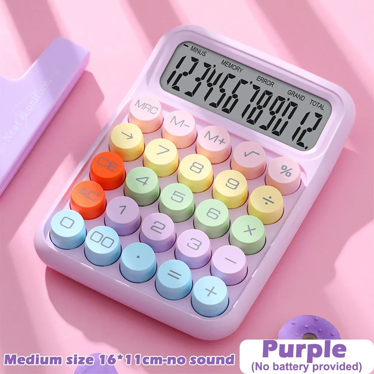 Colorful 12-Digit Mechanical Office Calculator - Cute Candy Design