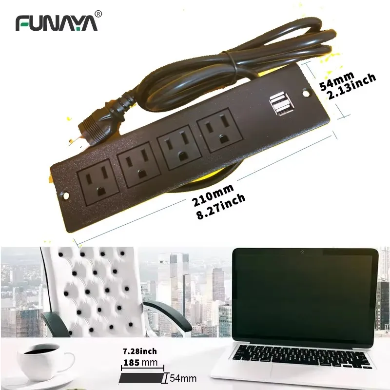 Built in Table Sockets US 15A with USB Type-c 110 220v Office Bookcase Furniture Recessed Hidden Strip Power Table Top Socket 5