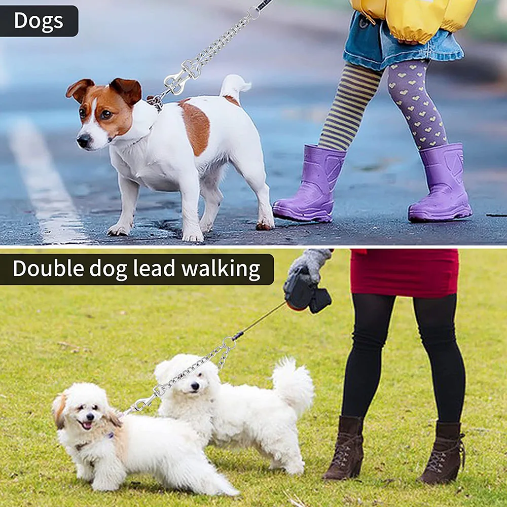 Guinzaglio Doppio In Metallo Per Cani - 60 Cm, Antigroviglio, Per Due Cani - Foto 2