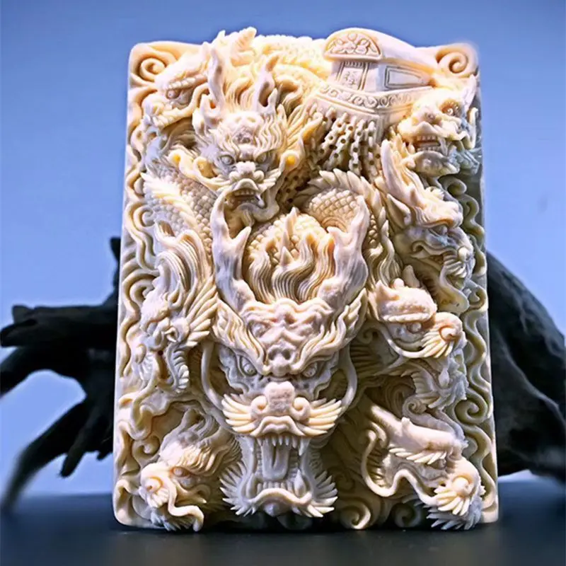 

Высококачественный Китайский античный цветной моющийся дракон, слоновая кость, фрукты, резной девять локонов Вэнь, подвесная ручка для мужчин и женщин