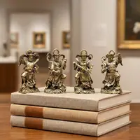 Brass Four Heavenly Kings Statues Retro Guardian Figurines Ideal for Desk Shelf Home Decor Meditation Space Ornament - Image 3