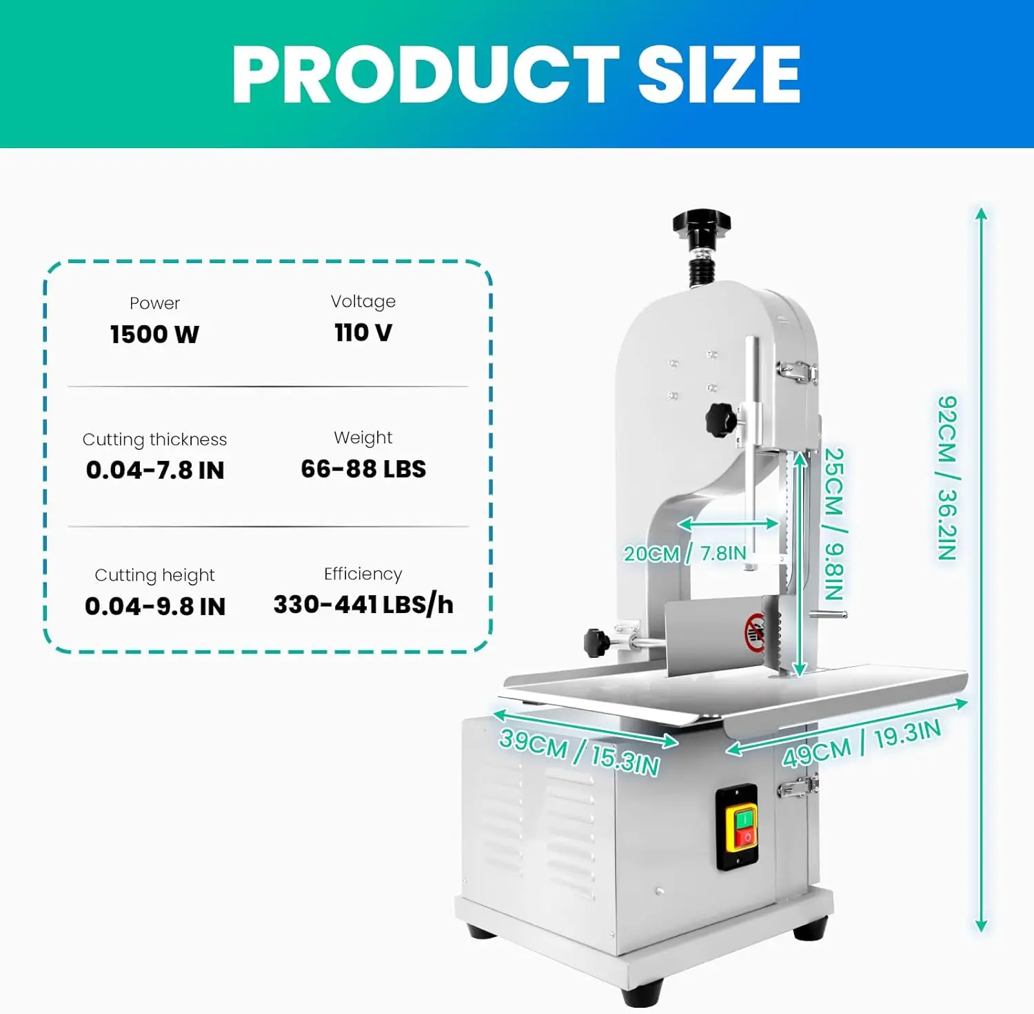 Electric Meat Bandsaw,1500W Metal Bone Cutter Commercial Meat Cutter Machine,Stainless Steel Countertop Meat Bone Cutter With 8 4