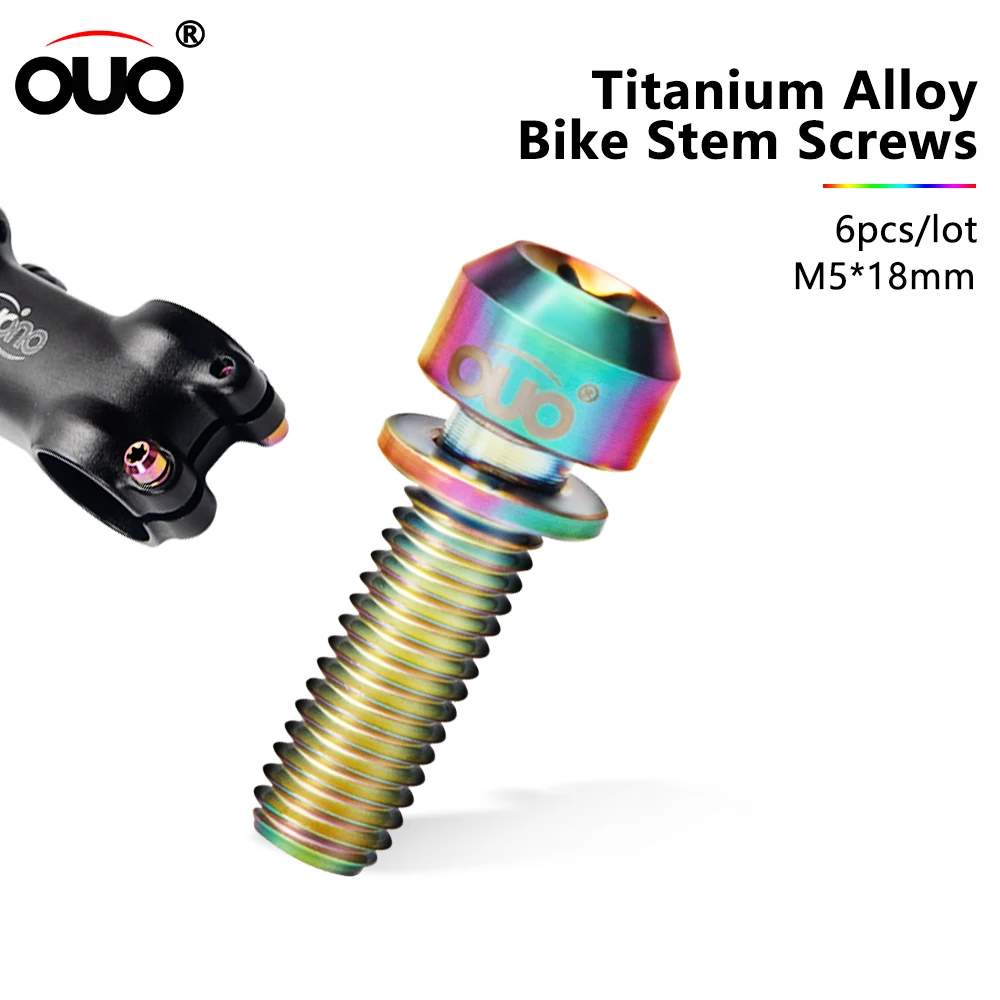 

OUO 6pcs Stem Titanium Screws M5x18mm Mtb Bike Stem Bolts With Washer Bicycle Handlebar Riser Screws Titanium Fixed Bolts