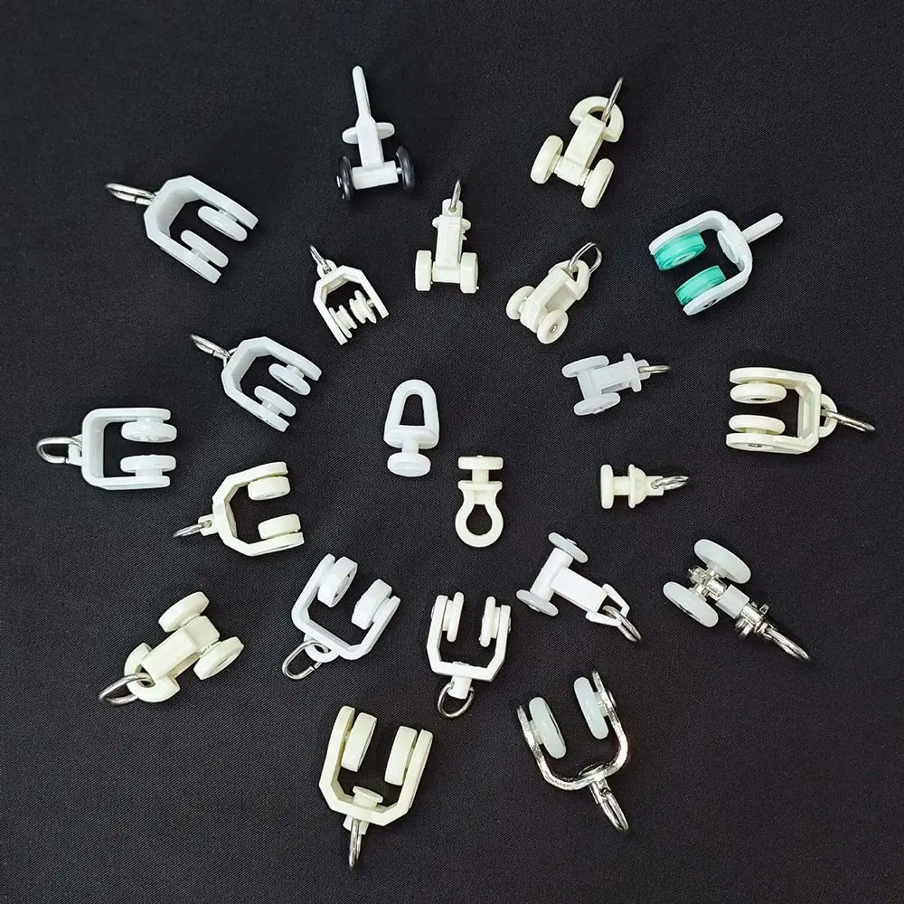 10Pcs Straight Curved Track Rollers Curtain Wheels Rail Curtains Hook Ring Slider Decorative Curtain Rod Pulley Hanging