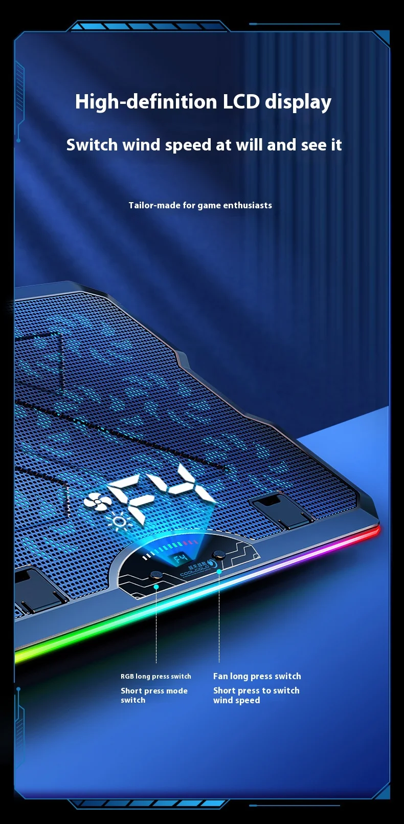 COOLCOLD F15 Gaming RGB Laptop Cooling Pad 15 Quiet Fans For 12-17.3 Inch With USB TYPE-C Port Notebook Cooler Stand_voghion.com