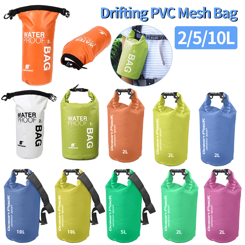 2/5/10L Drifting PVC Mesh Bag Waterproof Swimming Dry Sack Kayak River Hiking Float Sailing Canoe Diving Compression Backpack