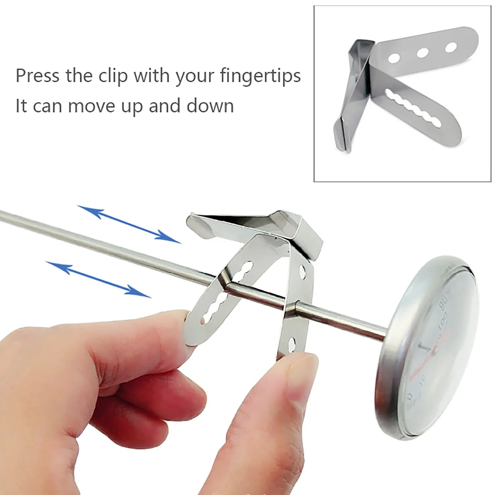 Thermometer Holder Heat-Resisting Stainless Steel Universal Secur Coffee Cup Clip Probe Clamp for Restaurant Picnic Kitchen