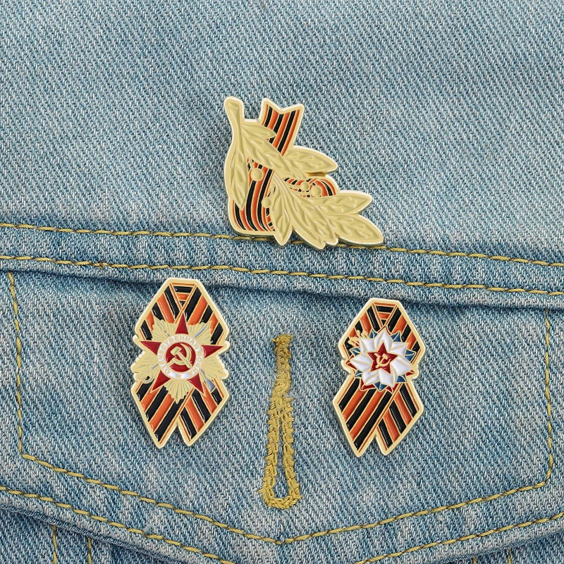 Weizenohrhammer und Sichel Emaille Pins Retro trendige rote Pentagramm Broschen Rucksack Abzeichen Schmuck Accessoire Geschenk für Freund – Detail 5