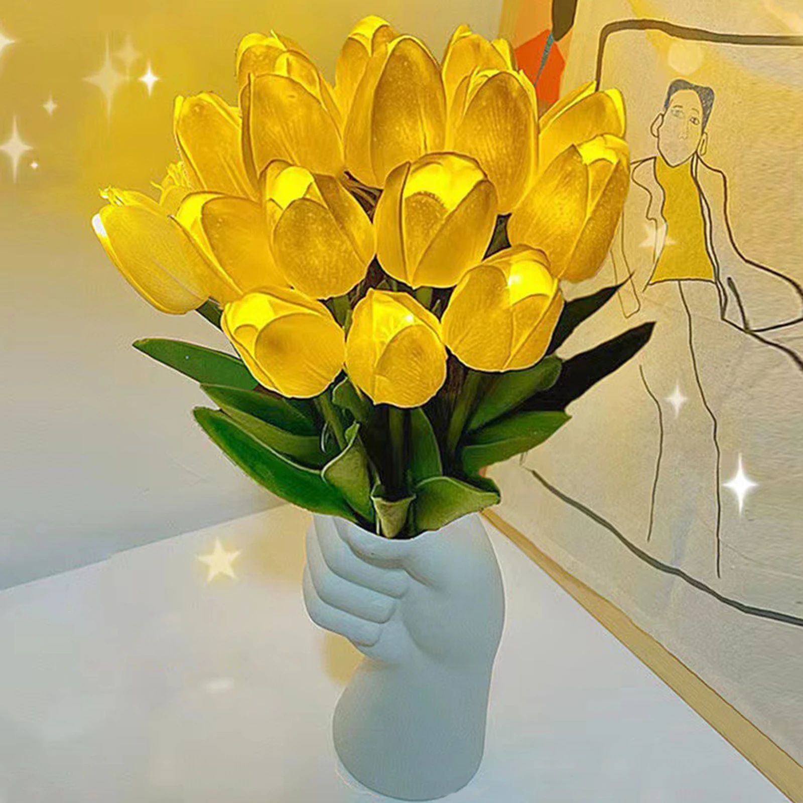 Tulipanes artificiales con luz LED, 10 piezas, tulipanes luminosos, adornos  de decoración, ramo de flores falsas de PVC| | - AliExpress