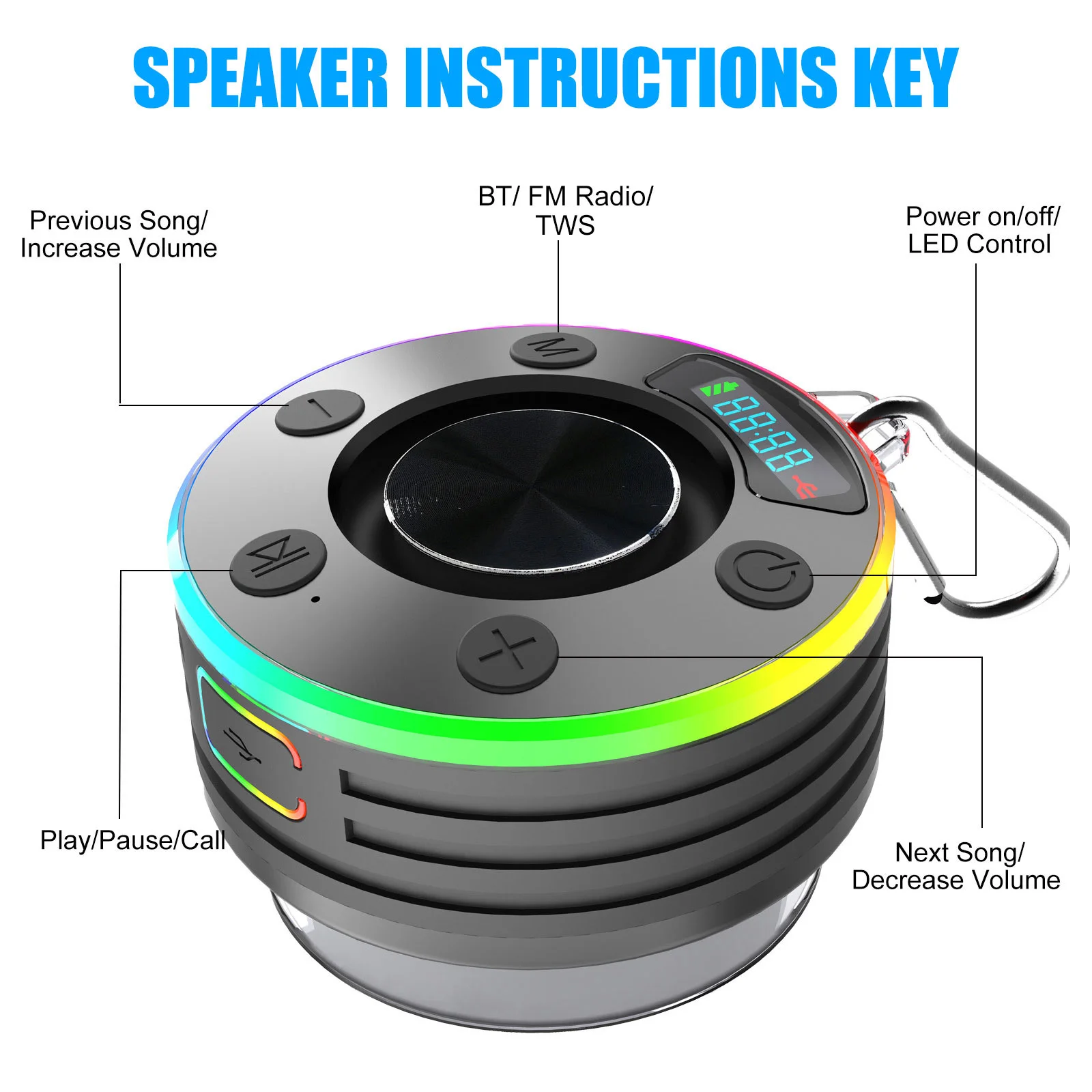Portable Waterproof Bluetooth Shower Speaker with Suction Cup IPX7  Waterproof Stereo Subwoofer FM Radio for Bathroom Party - AliExpress, image size:1600x1600