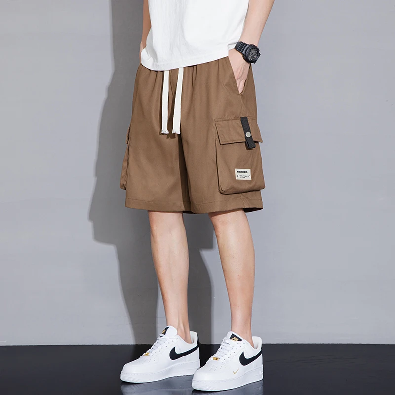 Safari Style Sports Casual Shorts Men's Clothing Loose Straight Summer Thin Stylish Pockets Spliced Basic Solid Color Knee Pants