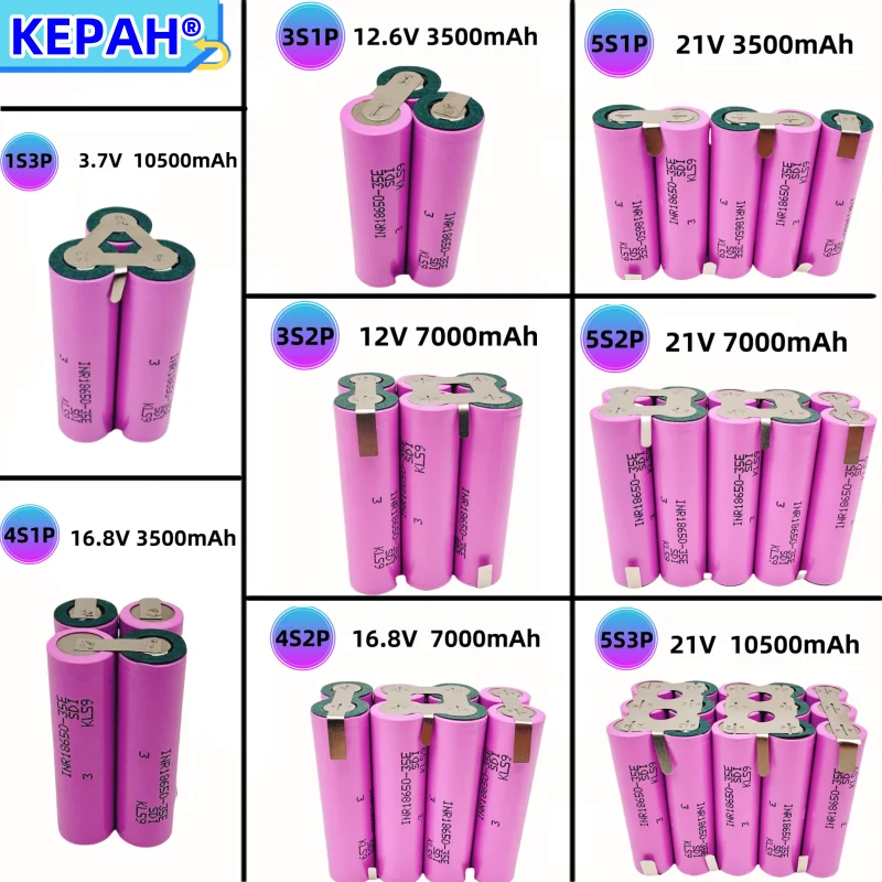 

1S3P 3S1P 3S2P 4S1P 4S2P 5S1P 5S2P 5S2P 3500mAh/7700mAh/10500Ah 3.7V 12.6V 16.8V 21V rechargeable electric screwdriver battery