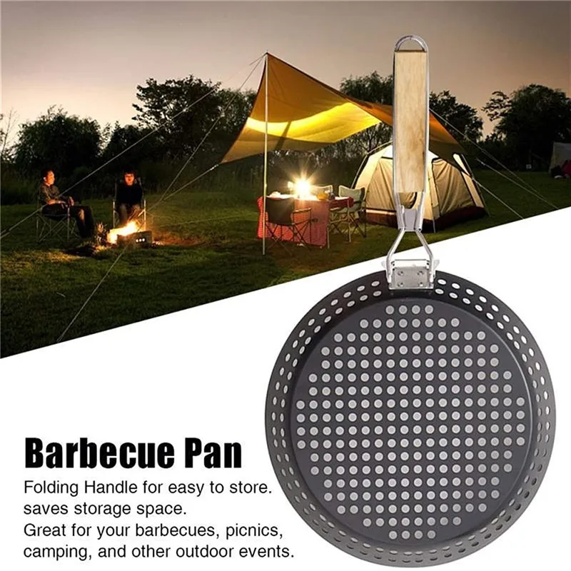 

Picnic BBQ Frying Pan Grill Pan Picnic Seafood Baking Pizza Portable Kitchen Tool Non Stick Outdoor Camping Multifunctional Fol