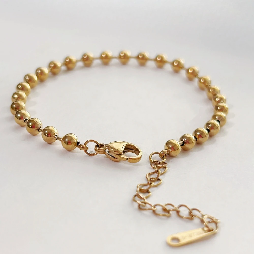 Beaded Chain Bracelets Stainless Steel Gold/ Silver Color 4 mm For Women 18K Gold Jewelry Accessories
