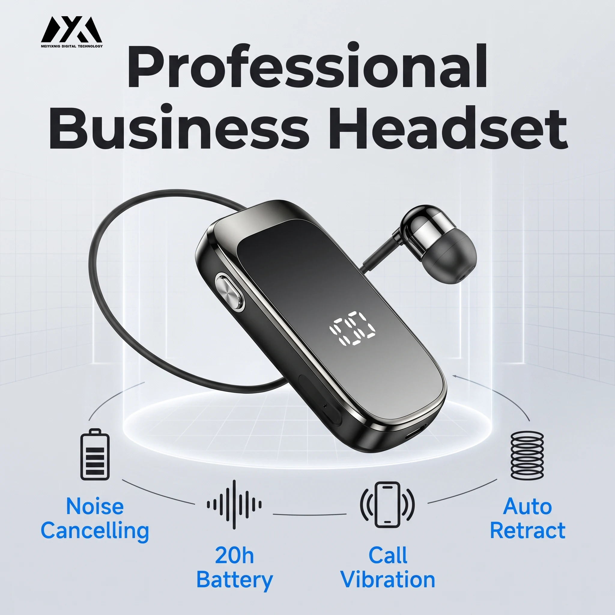 Retractable Bluetooth Earphone - Single Side Wireless Headset with Long Battery Life