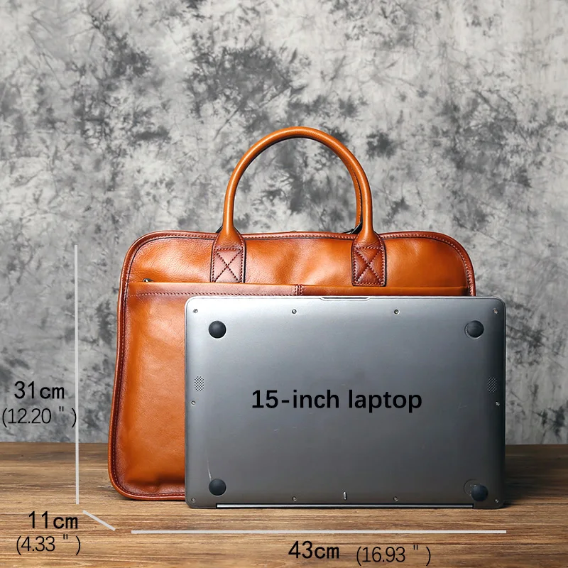 NZPJ Men's Leather Briefcase Retro Top Layer Cowhide Large Capacity Handbag European and American Fashion Shoulder Computer Bag