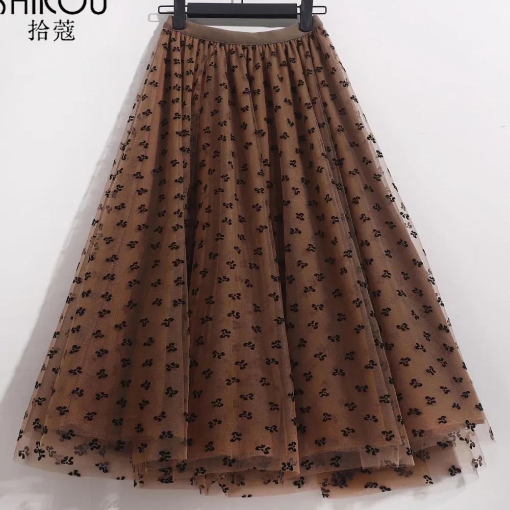 

Цветочная сетчатая юбка А-силуэта, длинная пушистая юбка, женская одежда