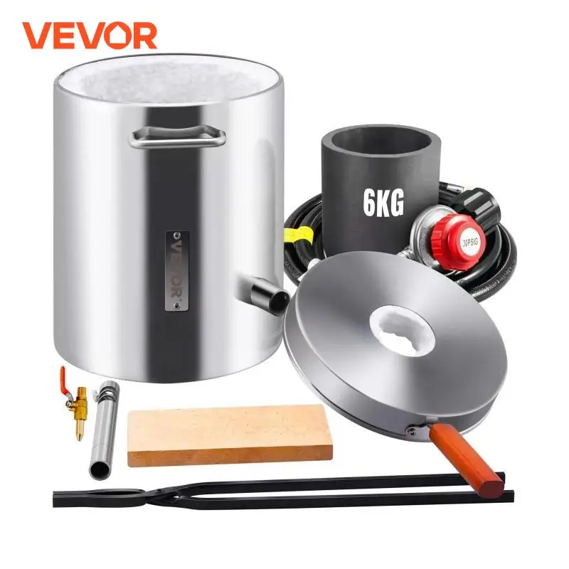 VEVOR 6KG 12KG Metal Melting Furnace Large Capacity Foundry Home Kilns Blacksmithing Forge w/Tongs Stainless Steel electric melting furnace
