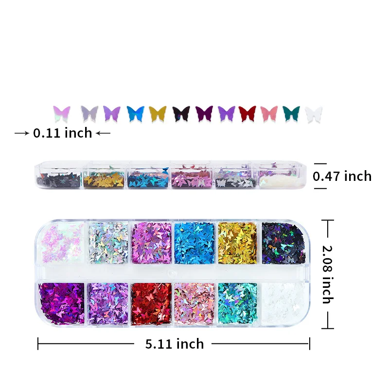 Holographic Butterfly Nail Charms with Sparkling Glitter Sequins