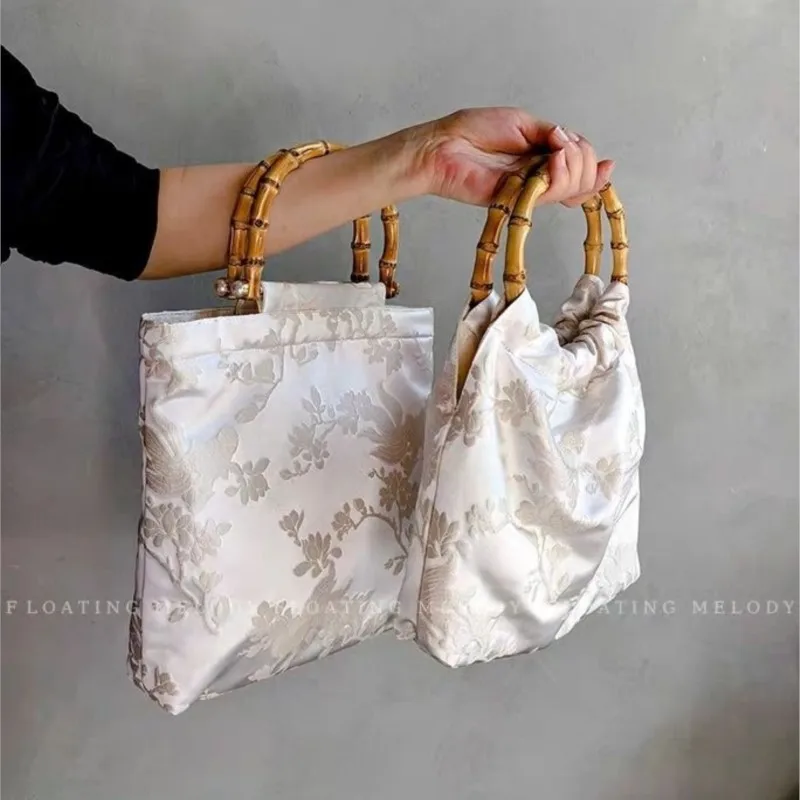 JIAERDI Chinese Style White Hand Bag Ladies Embroidery Flower Bamboo Y2k Bags Purse Female Fairy Core Wallet Handbag Aesthetic