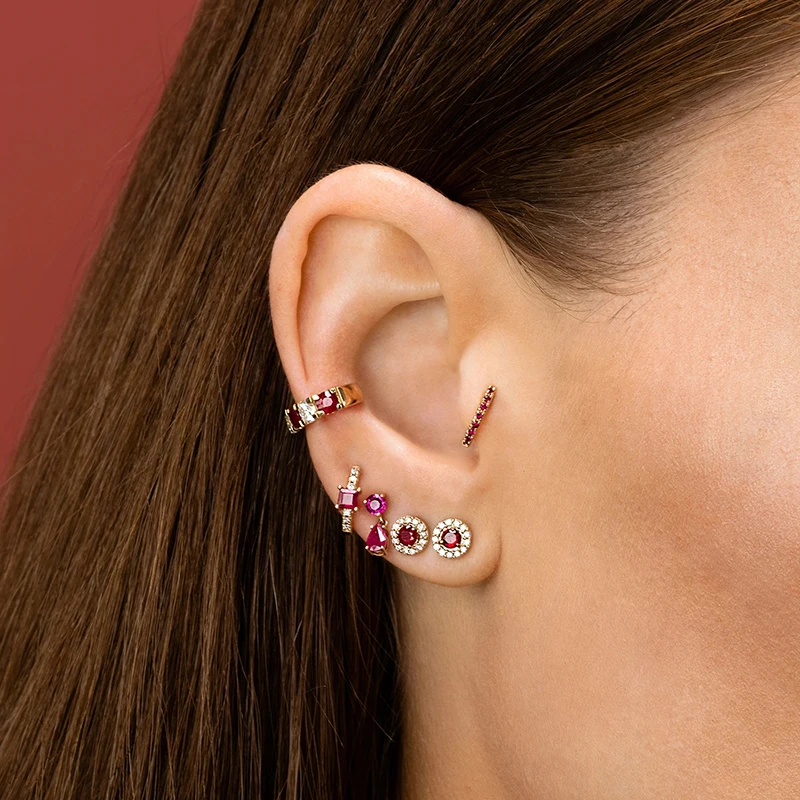 925 Silver Ear Needle Rose Red Hoop Earrings For Women Exquisite Water Drop/Flower/Heart Crystal Piercing Huggie Earring Jewelry