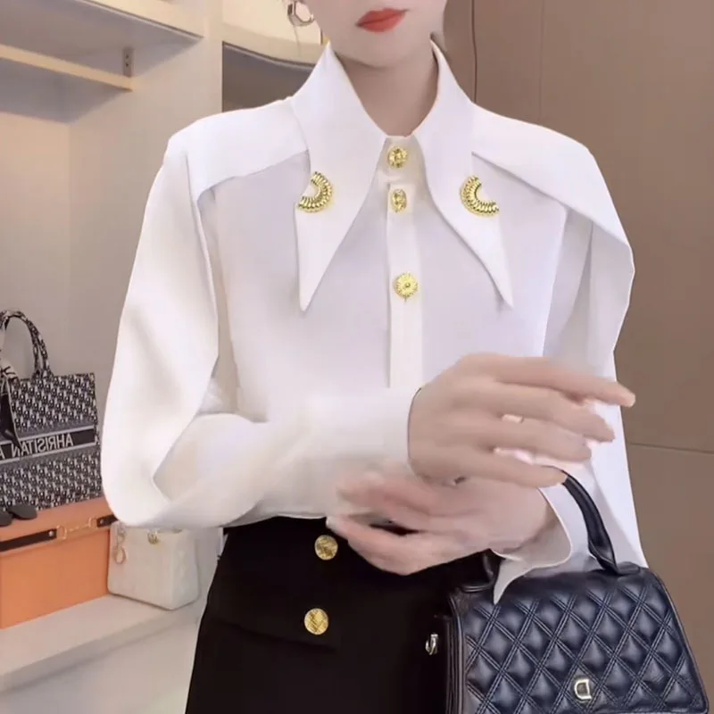 Women Shirt Temperament 2022 Ladies Spring Summer White Chiffon Blouse Vintage All Match Full Sleeve Female Tops New