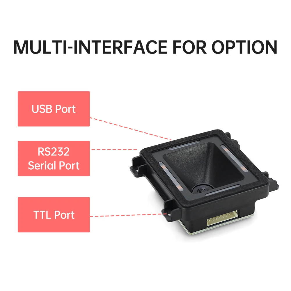 내장형 바코드 스캐너, 자기 유도 1D 2D QR 바코드 리더 모듈, 지지대 RS-232, TTL, USB 포트 연결, 자동 스캐닝