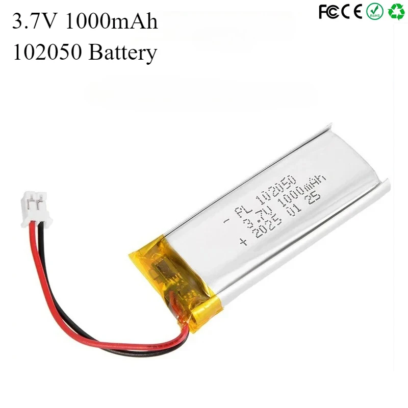 102050 3.7V 1000mAh Lipo Cells Lithium Polymer Rechargeable Battery for GPS Recording Pen LED Light Beauty Instrument with PCB