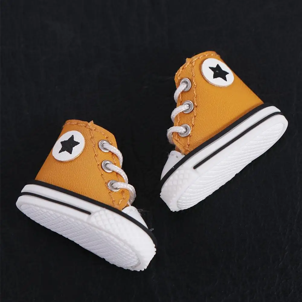 1 Pair Leather Leather Doll Shoes Star Shoelace Doll Canvas Shoes Casual High Heel Dolls Shoes High-top Canvas Obitsu 11