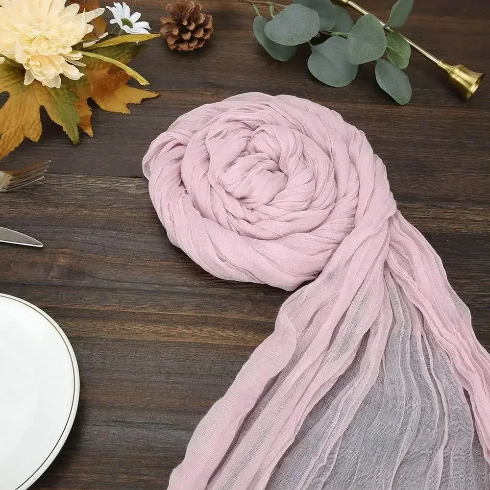 90*180CM Pink Cheesecloth Table Runner Romantic Wedding Dining Table Decoration Pink Tablecloth For Bridal Party Christmas 3