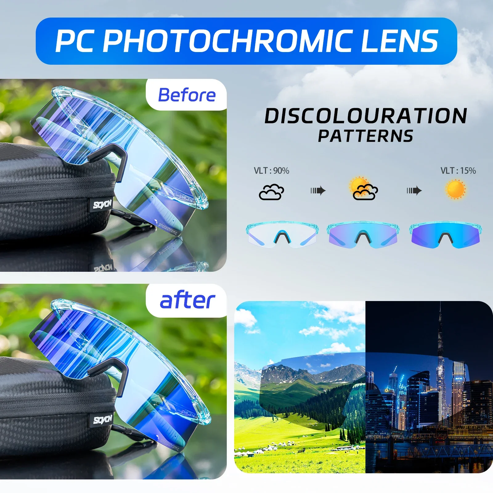 SCVCN Red Photochromic Sunglasses Cycling Glasses Bicycle Glasses Sports Men's MTB Road Bike Eyewear Protection Goggles UV400