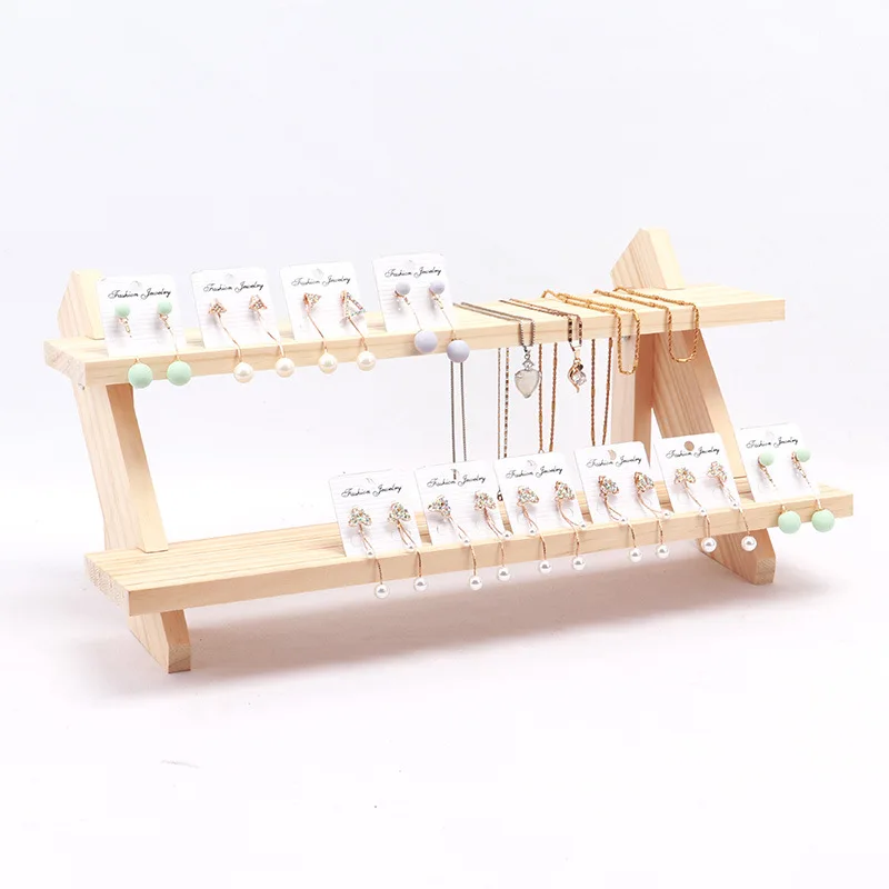 Wood Ring Display Rack Multi-Layer Earring Jewelry Rack